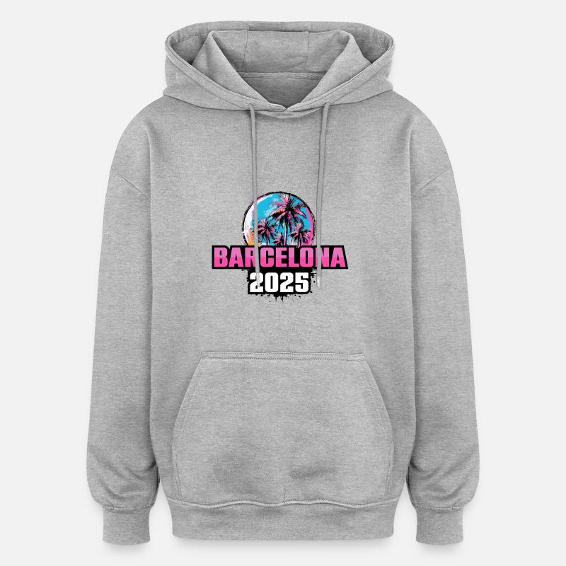 Palmiers de Barcelone 2025 - Sweat à capuche oversize unisexe - gris chiné