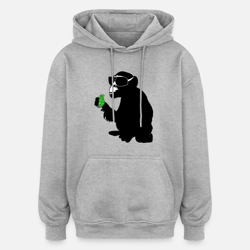 affe mit handgranate - Oversized Unisex Hoodie - Grau meliert