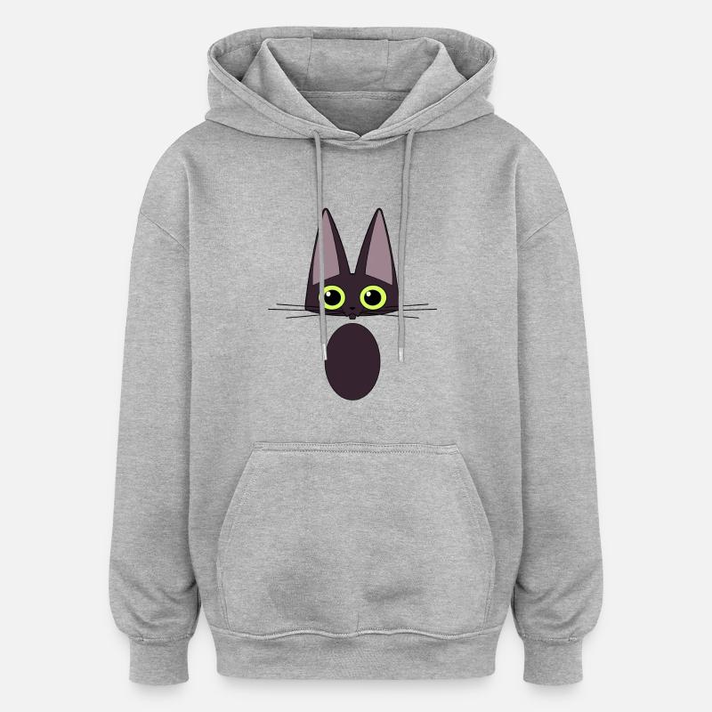 Chat noir - Sweat à capuche oversize unisexe - gris chiné