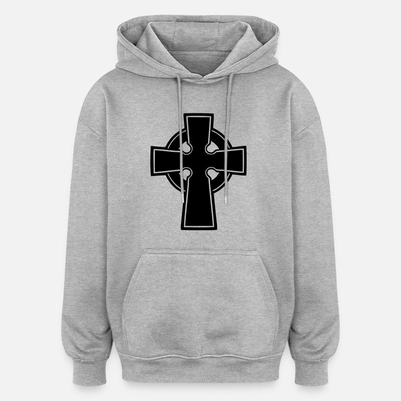 croix celtique - Sweat à capuche oversize unisexe - gris chiné