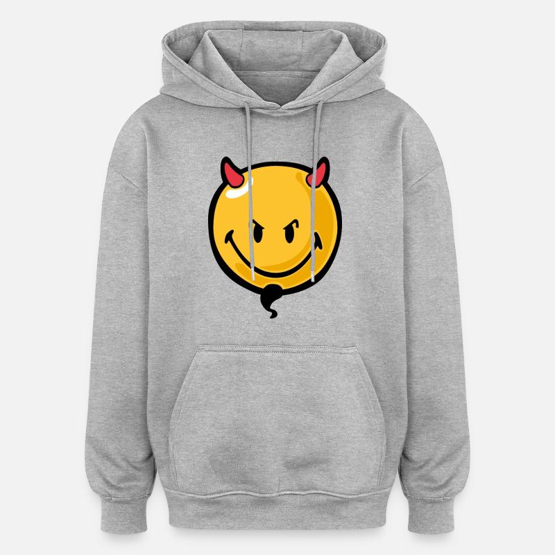 Smiley devil - Sweat à capuche oversize unisexe - gris chiné