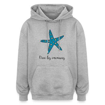 VIVE LES VACANCES. VACANCES.BONNES VACANCES - Sweat à capuche oversize unisexe - gris chiné - Devant - Noah (186cm)