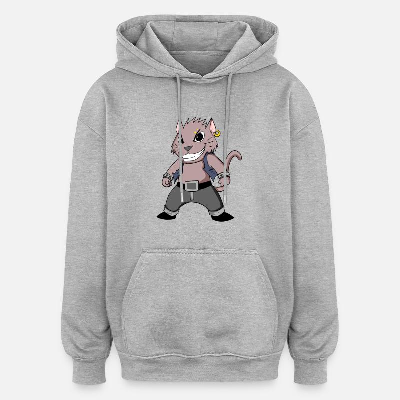 Chat cool - Sweat à capuche oversize unisexe - gris chiné