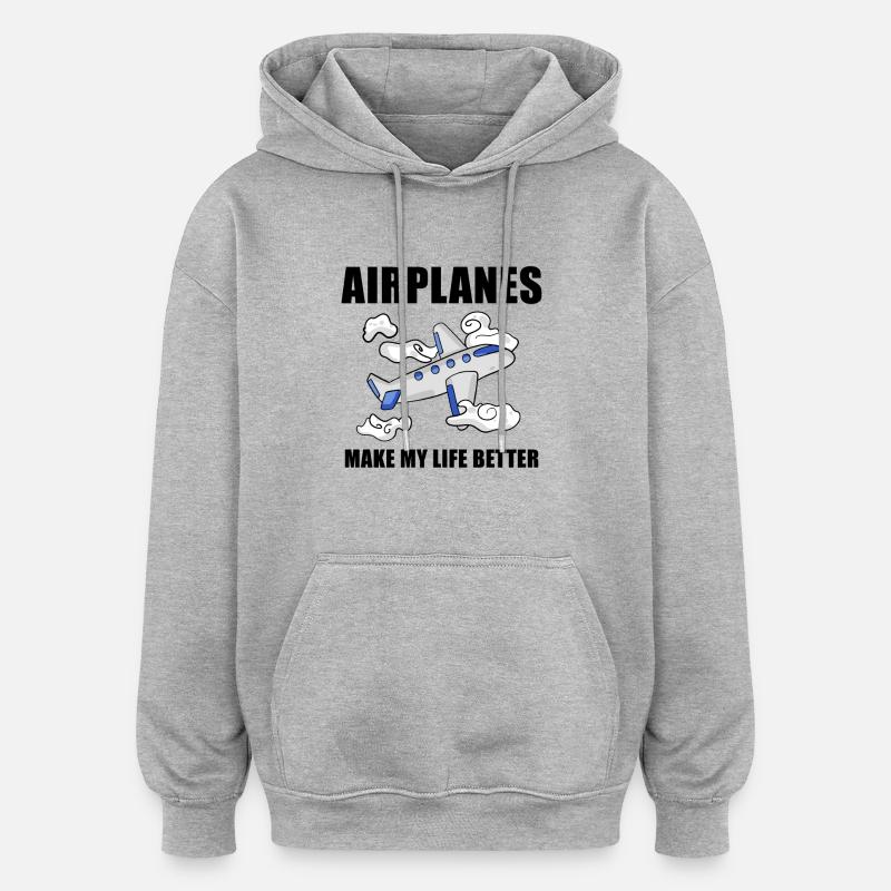 Avions - Sweat à capuche oversize unisexe - gris chiné