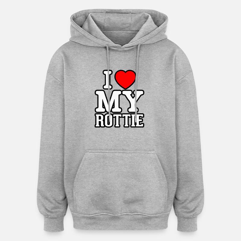 J’adore mon Rottie - Sweat à capuche oversize unisexe - gris chiné