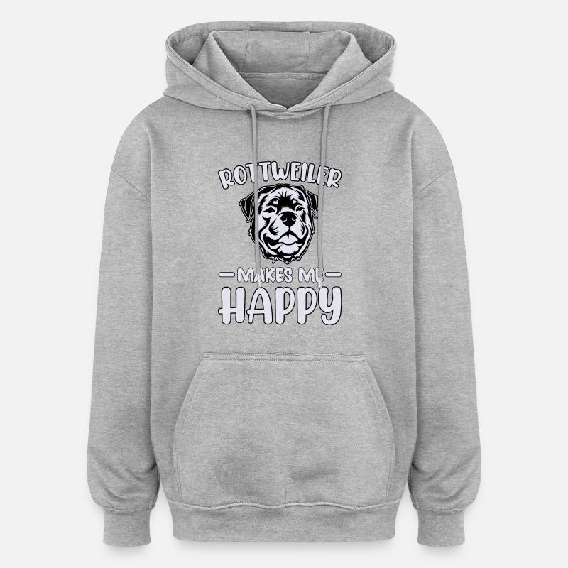 Rottweiler me rend heureux - Sweat à capuche oversize unisexe - gris chiné