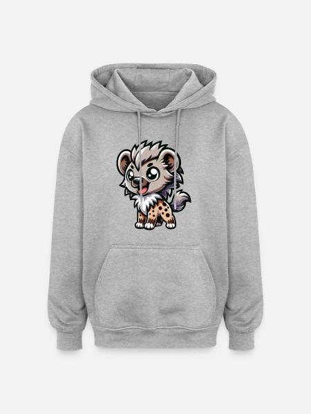 Cute Hyena Comic & Cartoon Design - Oversized Unisex Hoodie - heather grey