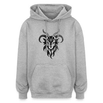 Bélier - Motifs du signe du zodiaque - Sweat à capuche oversize unisexe - gris chiné - Devant - Noah (186cm)