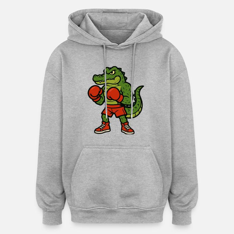 Krokodil Boxer - Oversized Unisex Hoodie - Grau meliert