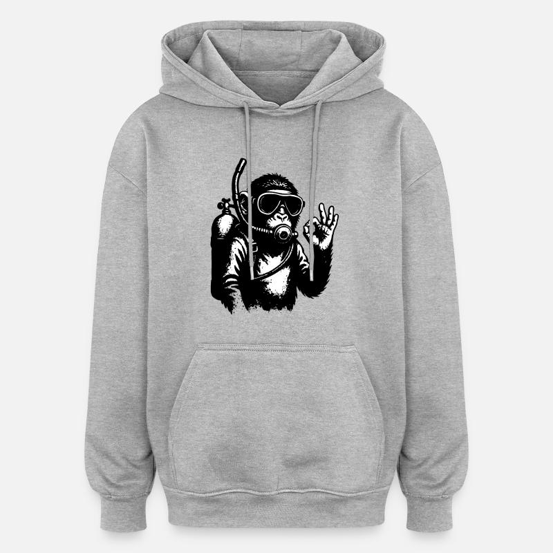 Diving Monkey Diving - Sweat à capuche oversize unisexe - gris chiné