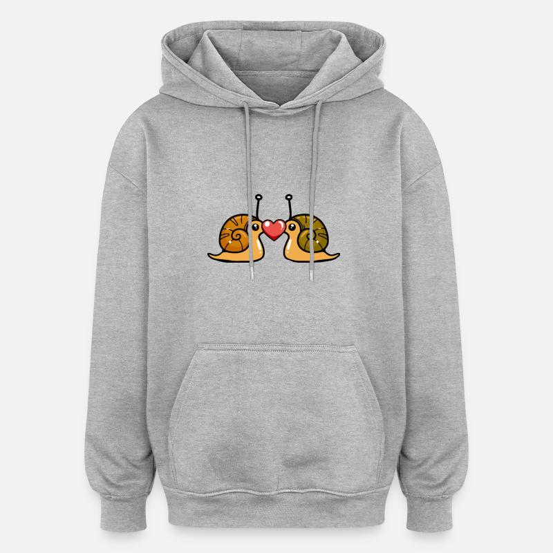 Escargot Couple Saint-Valentin - Sweat à capuche oversize unisexe - gris chiné