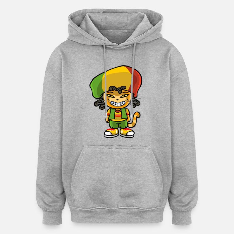 Reggae chat - Sweat à capuche oversize unisexe - gris chiné