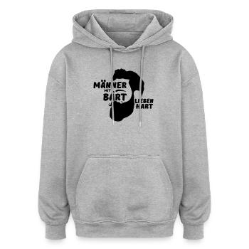 Männer mit Bart Mann Liebe Geschenk Spruch - Oversized Unisex Hoodie - Grau meliert - Vorne - Noah (186cm)