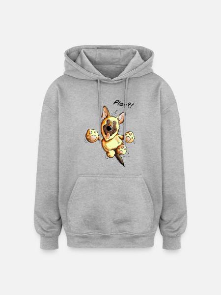 German Shepherd Play - Dog - Dogs - Gift - Oversized Unisex Hoodie - heather grey