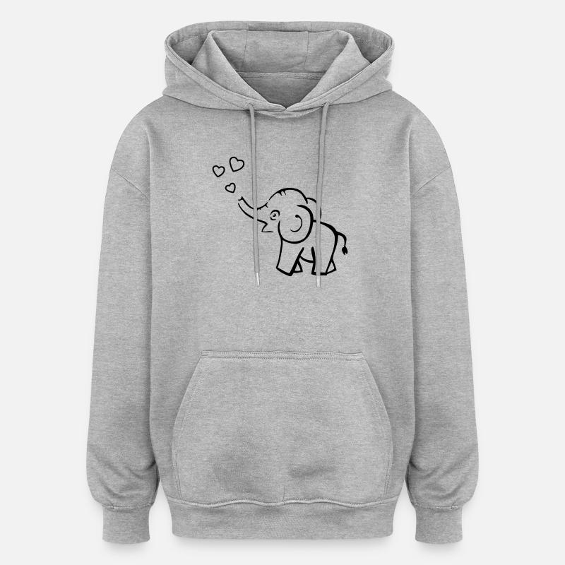 Süsser Elefant pustet Herzen - Oversized Unisex Hoodie - Grau meliert