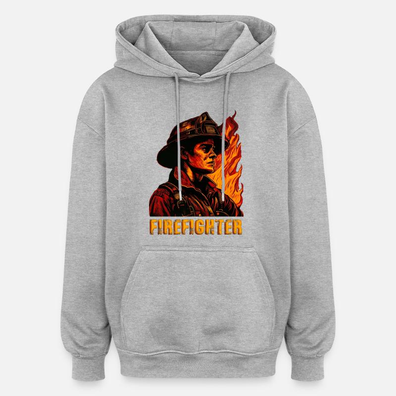 Pompier - Sweat à capuche oversize unisexe - gris chiné