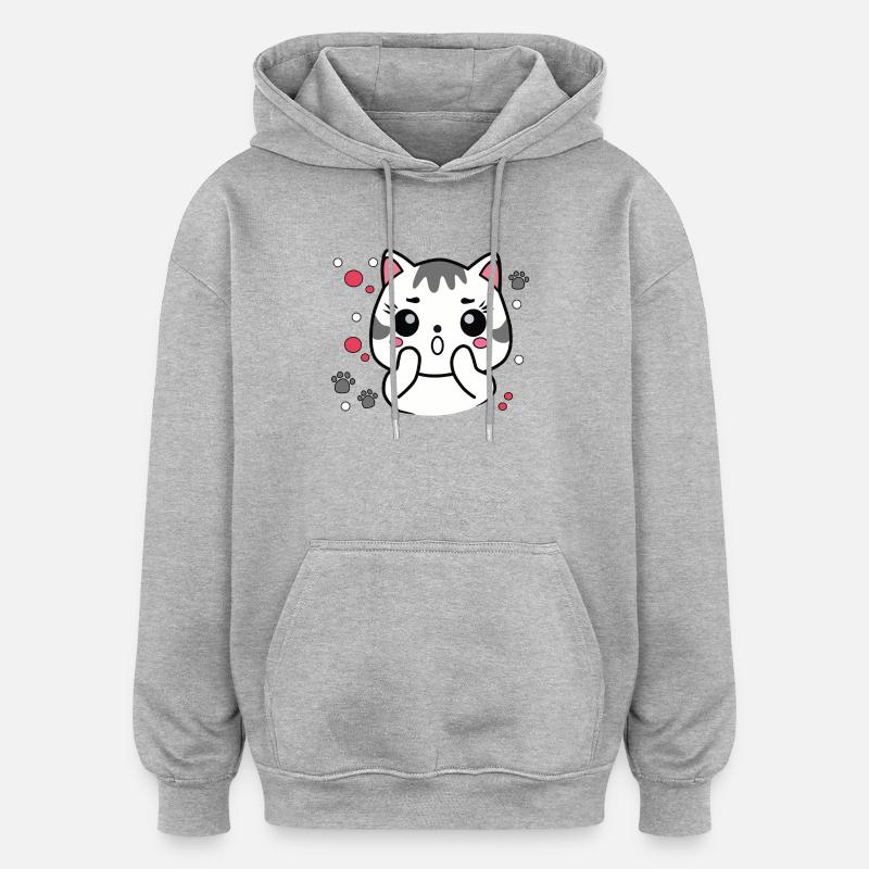 Chat mignon surpris - Sweat à capuche oversize unisexe - gris chiné