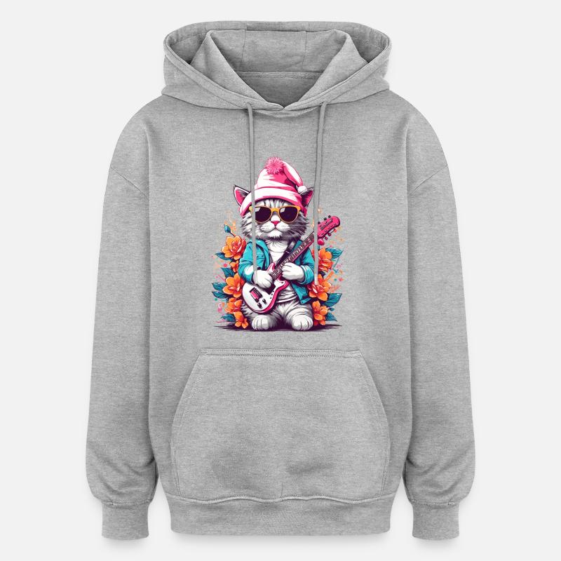 Chat mignon avec guitare - Sweat à capuche oversize unisexe - gris chiné