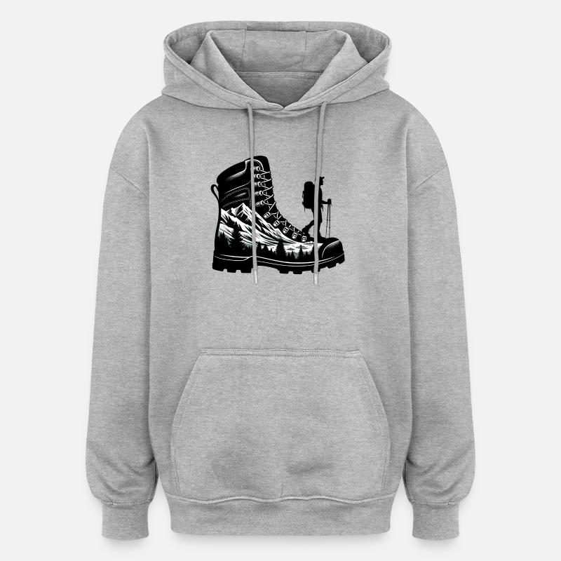 Drawing Hiker Bergwanderschuh - Oversized Unisex Hoodie - Grau meliert