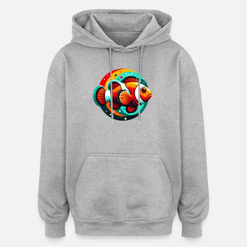 Poisson-clown - Sweat à capuche oversize unisexe - gris chiné