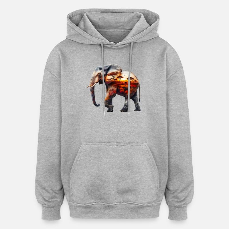 Elefant - Oversized Unisex Hoodie - Grau meliert