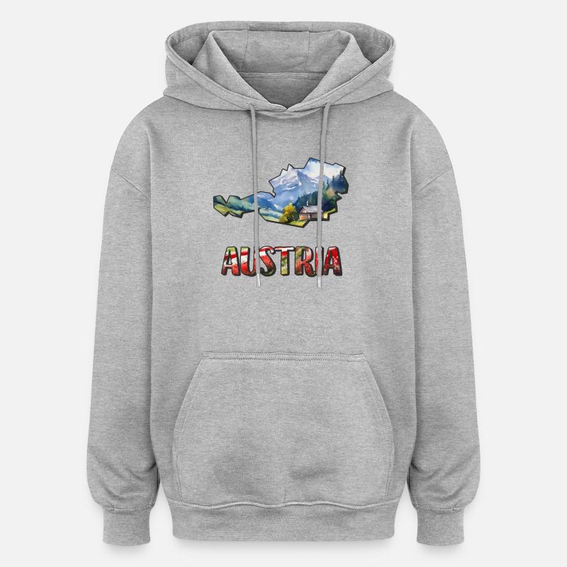 Carte à l’aquarelle de l’Autriche - Sweat à capuche oversize unisexe - gris chiné