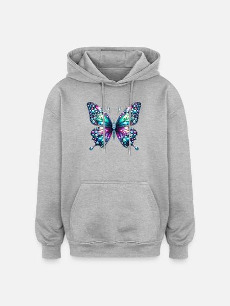 Butterfly, Diamond, Diamonds, Crystals, Crystal - Oversized Unisex Hoodie - heather grey