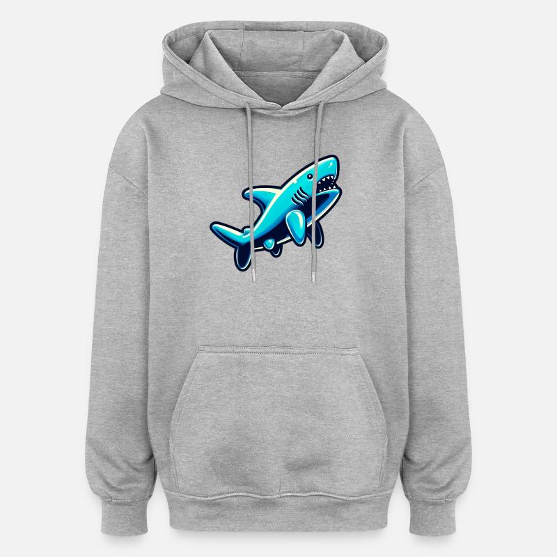 Requin - Sweat à capuche oversize unisexe - gris chiné