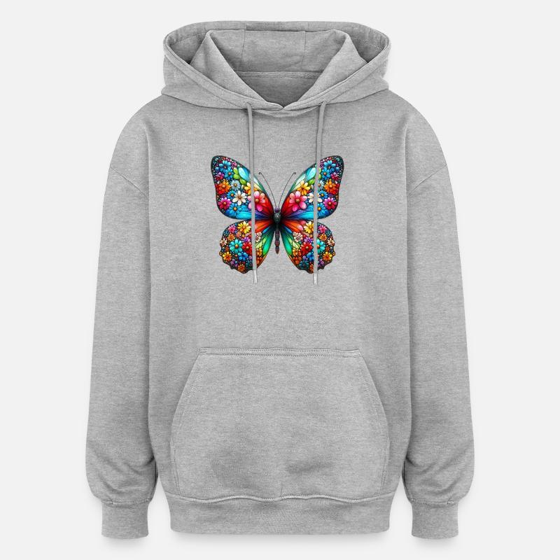 Papillon - Sweat à capuche oversize unisexe - gris chiné