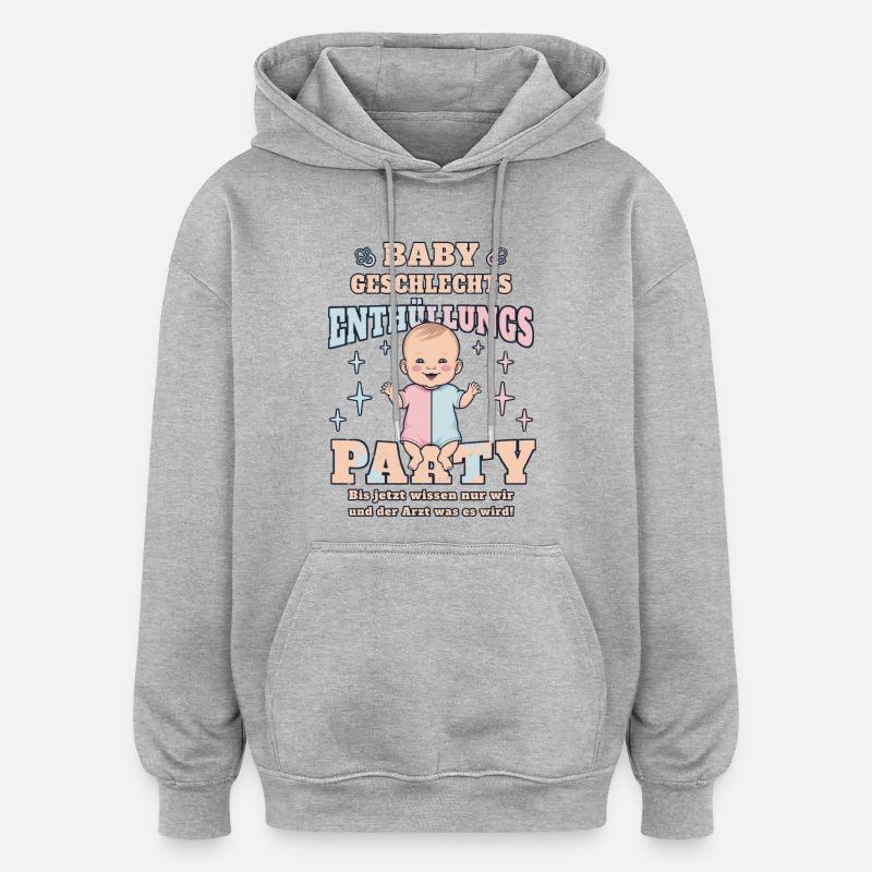 Fête de révélation de bébé - Sweat à capuche oversize unisexe - gris chiné