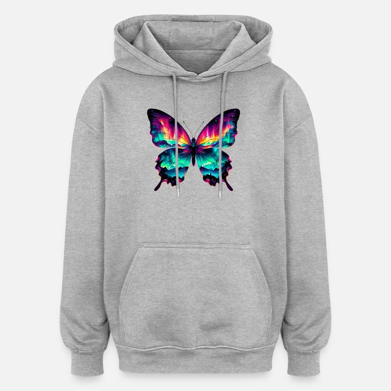 Papillon - Sweat à capuche oversize unisexe - gris chiné