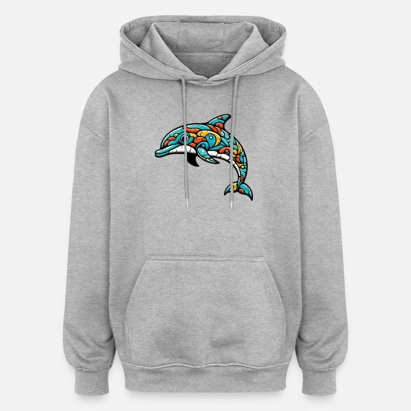 Dauphin - Sweat à capuche oversize unisexe - gris chiné