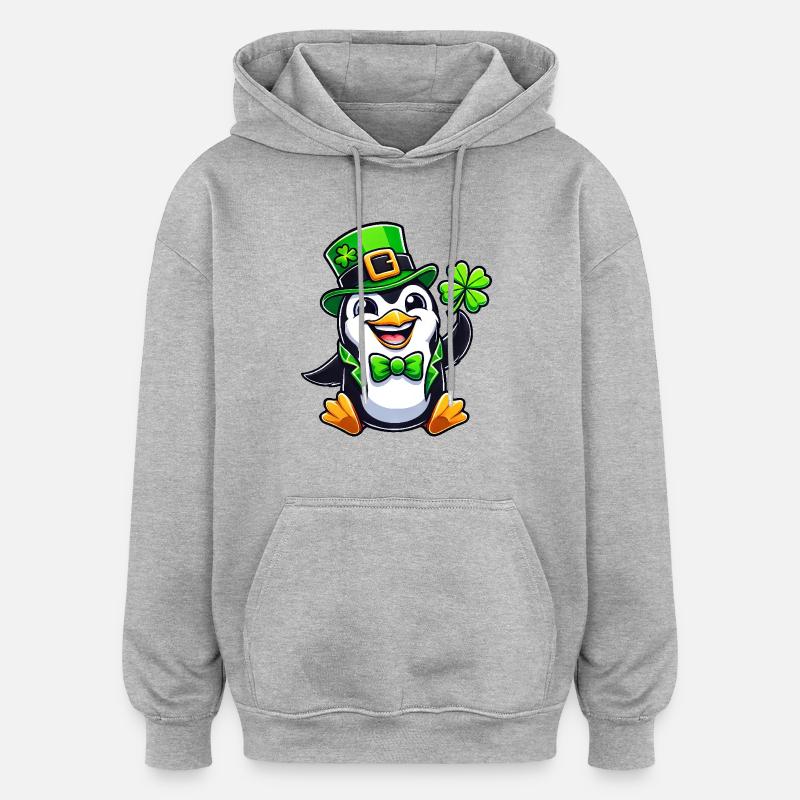 St. Patrick's Pinguin mit Glücksklee - Oversized Unisex Hoodie - Grau meliert