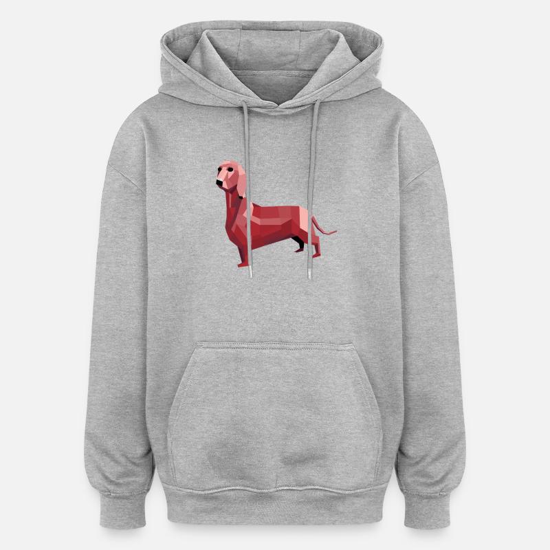 Dackel low poly rot - Oversized Unisex Hoodie - Grau meliert