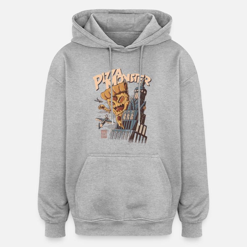 Pizza Monster - Sweat à capuche oversize unisexe - gris chiné