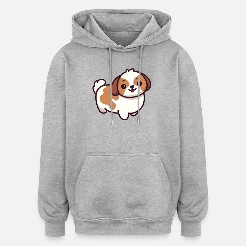 Dessin animé de chiot mignon - Sweat à capuche oversize unisexe - gris chiné