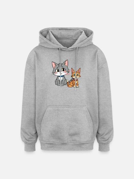 Mignon chats avec des coeurs illustration - Sweat à capuche oversize unisexe - gris chiné