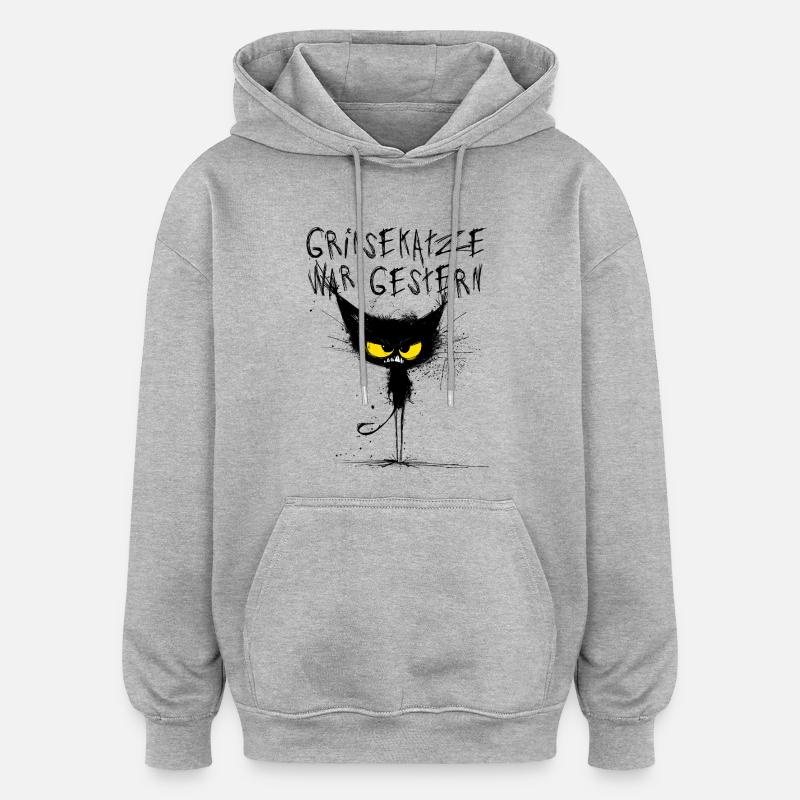 Grim Cat - Cheshire Cat, c’était hier - Sweat à capuche oversize unisexe - gris chiné
