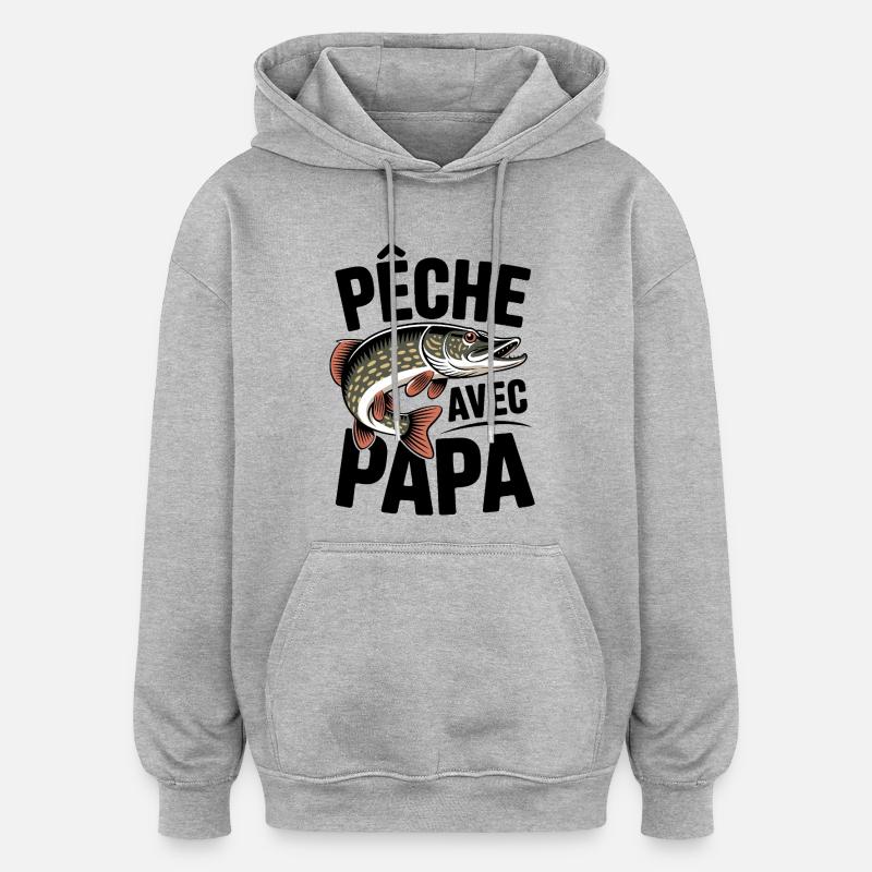 Brochet stylisé Peche avec Papa - Sweat à capuche oversize unisexe - gris chiné