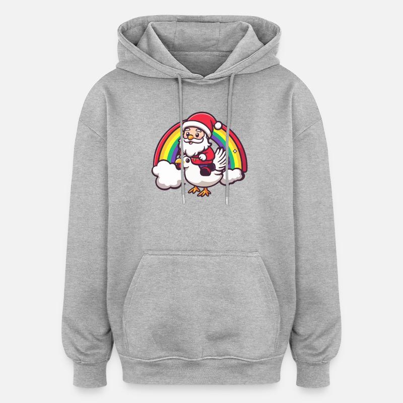 Poulet Père Noël - Sweat à capuche oversize unisexe - gris chiné
