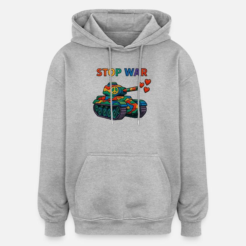 Regenbogen Panzer mit Peace-Zeichen – STOP WAR - Oversized Unisex Hoodie - Grau meliert