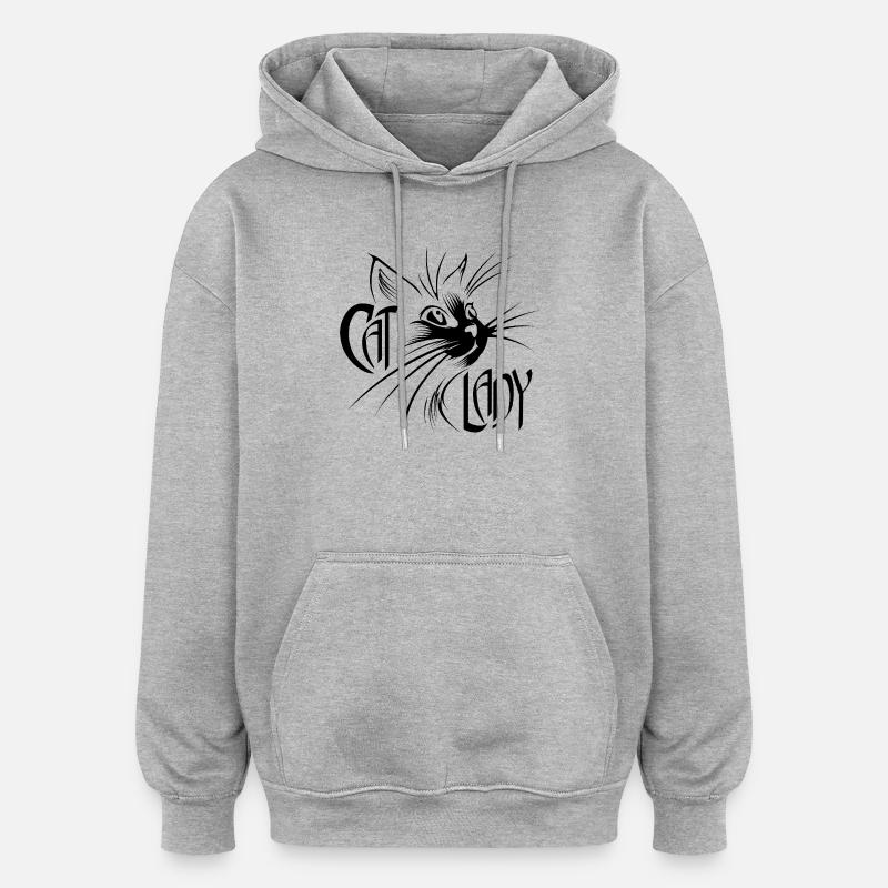 Cat Lady Cat Chats noir - Sweat à capuche oversize unisexe - gris chiné