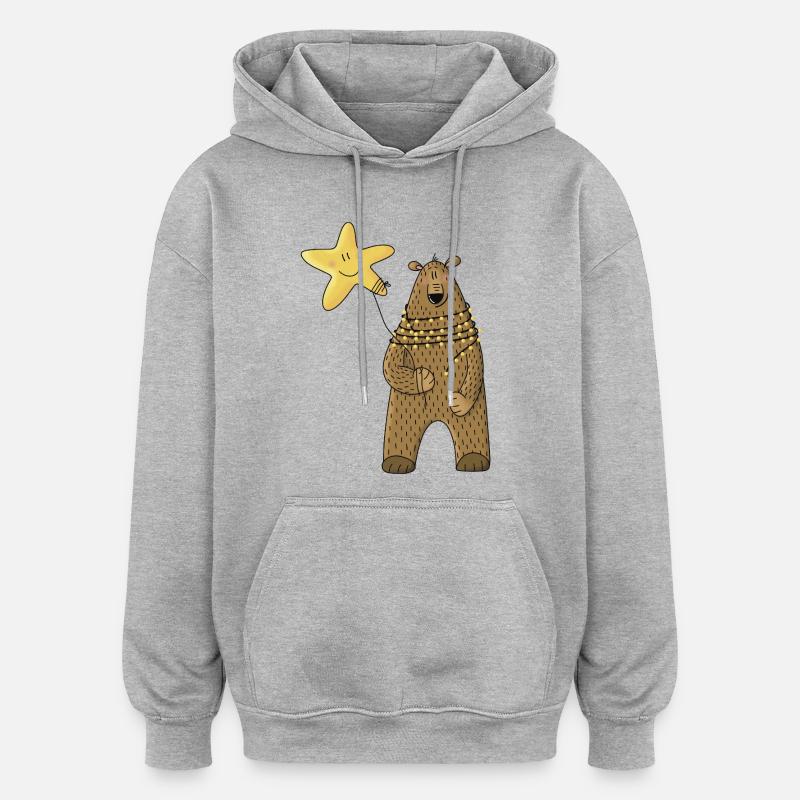 Ours avec étoile et guirlandes lumineuses - Sweat à capuche oversize unisexe - gris chiné