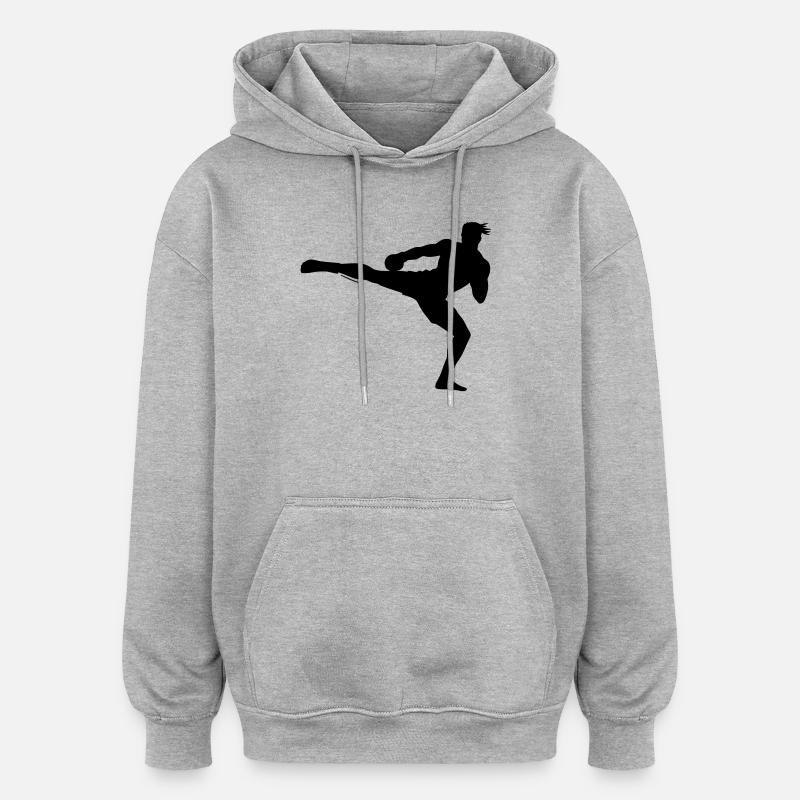 Silhouette du kickboxeur - Sweat à capuche oversize unisexe - gris chiné