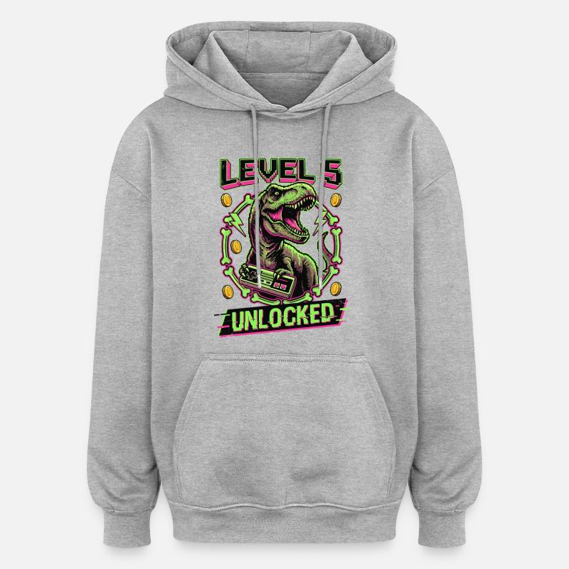 T-Rex débloqué niveau 5 - Sweat à capuche oversize unisexe - gris chiné