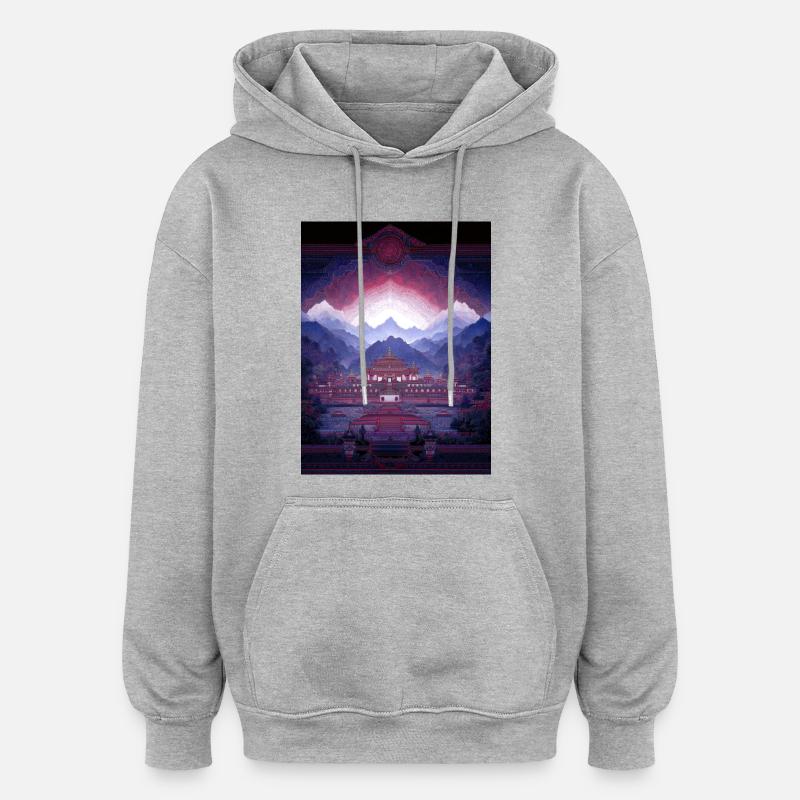 Psy Art - Pagode in Berglandschaft - Oversized Unisex Hoodie - Grau meliert
