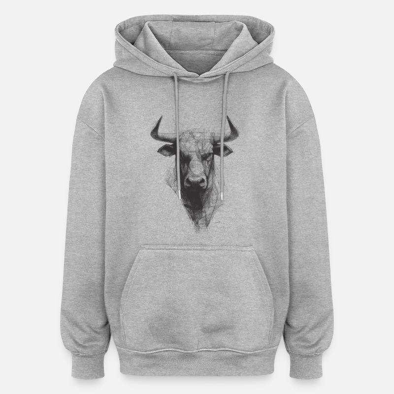 Silhouette de tête de taureau graphique - Sweat à capuche oversize unisexe - gris chiné