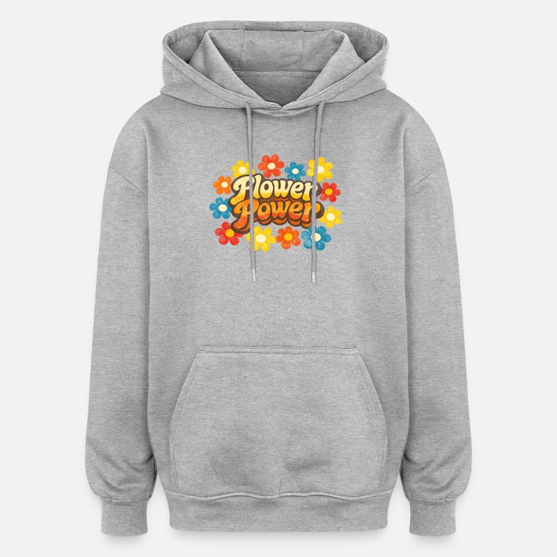 Flower Power Rétro - Sweat à capuche oversize unisexe - gris chiné