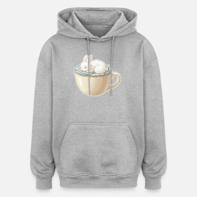 Schlafendes Kaninchen in einer Tasse - Oversized Unisex Hoodie - Grau meliert