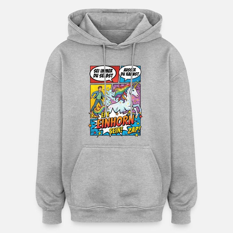 Einhorn Power im Pop-Comic - Oversized Unisex Hoodie - Grau meliert